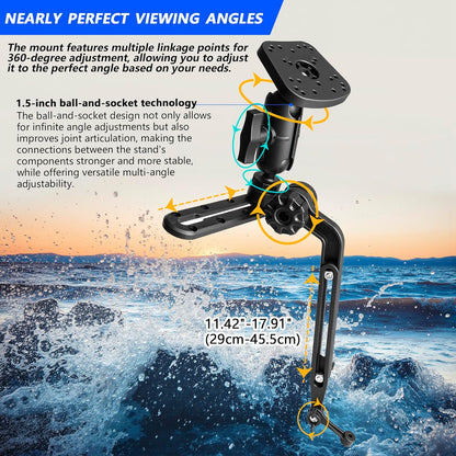 Velpaw 1.5" Ball Kayak Fish Finder Mount with Transducer Mounting Arm, Marine Electronic Mount Plate with Low Profile Track, Compatible with RAM Mounts, Scotty, Lowrance, Garmin