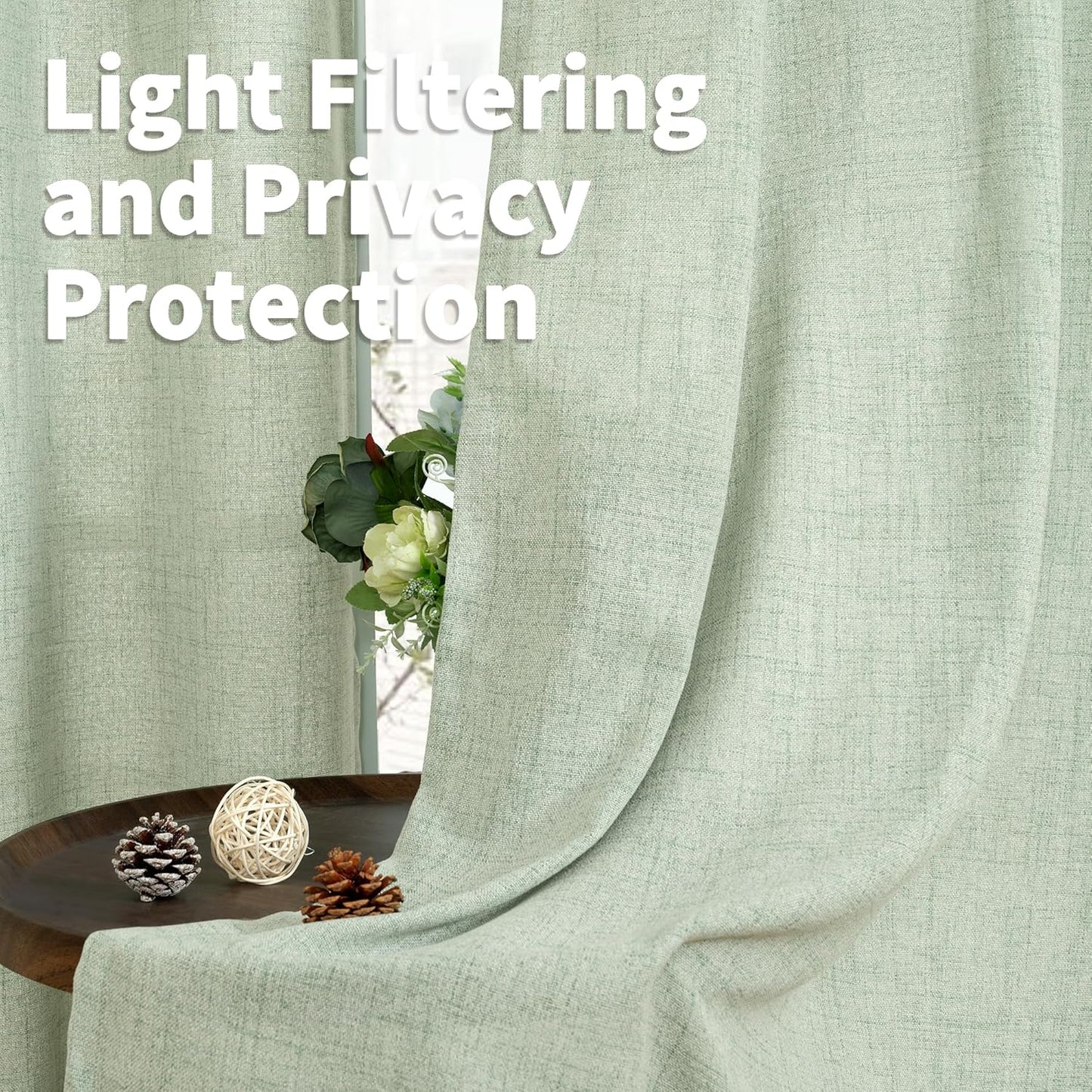 YoungsTex Natural Linen Curtains 84 Inch Long for Living Room Bedroom Grommet Top Light Filtering Privacy Linen Textured Window Semi Sheer Drapes, 2 Panels, 52x84 Inch, Natural