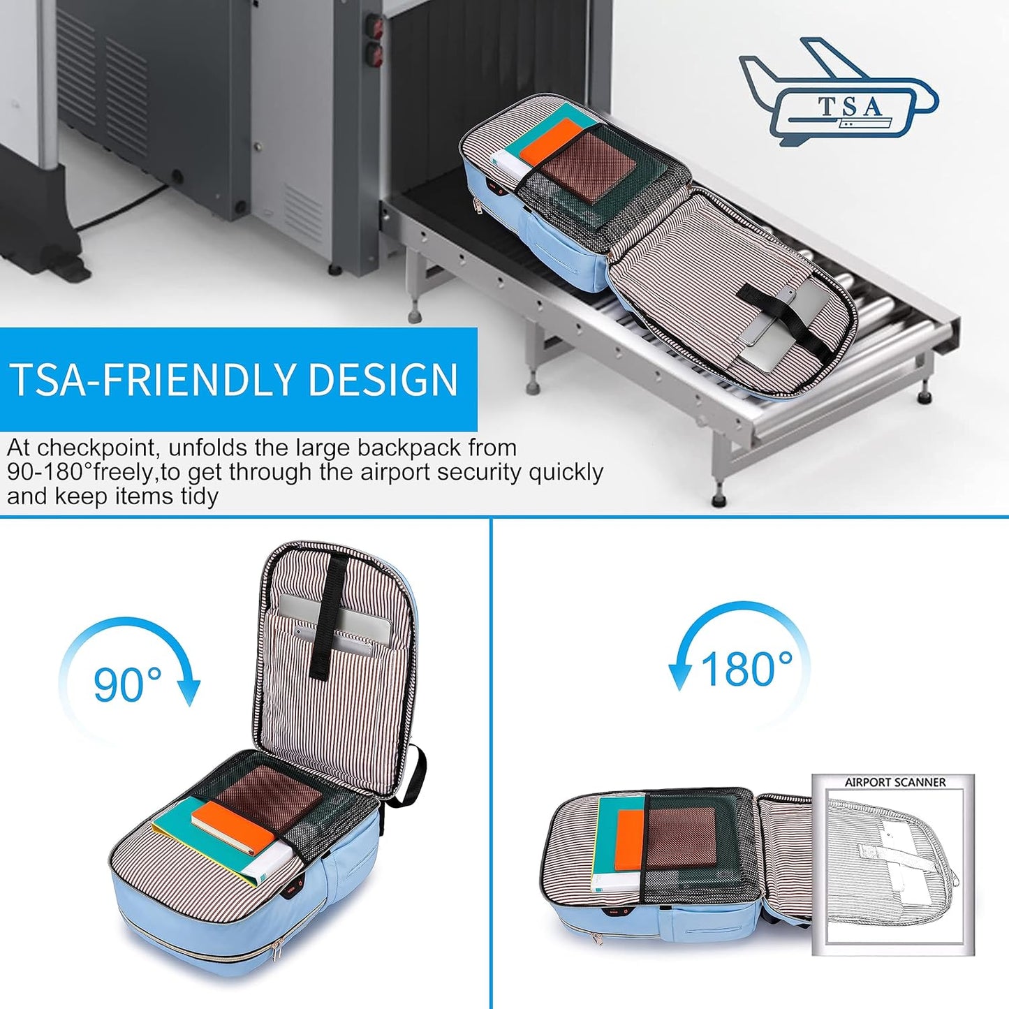 Laptop Backpack for Women Men, Water Resistant Travel Work Backpacks Purse Stylish College Business Teacher Nurse Computer Bag, Fits 17.3" Laptop Light Blue