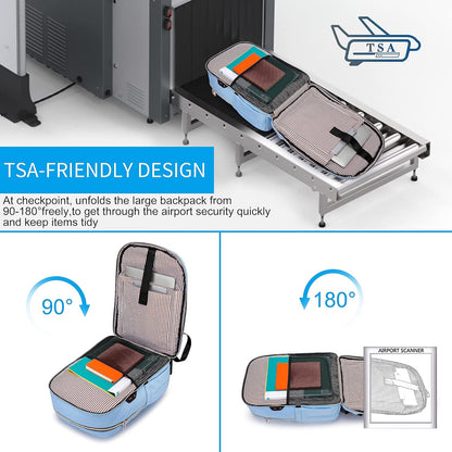 Laptop Backpack for Women Men, Water Resistant Travel Work Backpacks Purse Stylish College Business Teacher Nurse Computer Bag, Fits 17.3" Laptop Light Blue