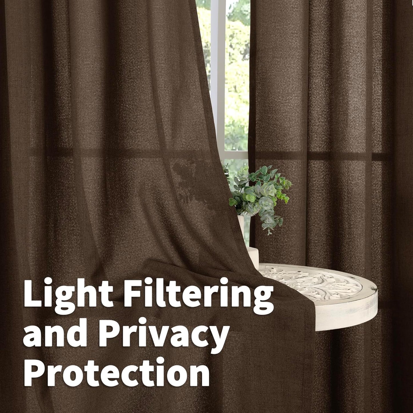 YoungsTex Natural Linen Curtains 84 Inch Long for Living Room Bedroom Grommet Top Light Filtering Privacy Linen Textured Window Semi Sheer Drapes, 2 Panels, 52x84 Inch, Natural