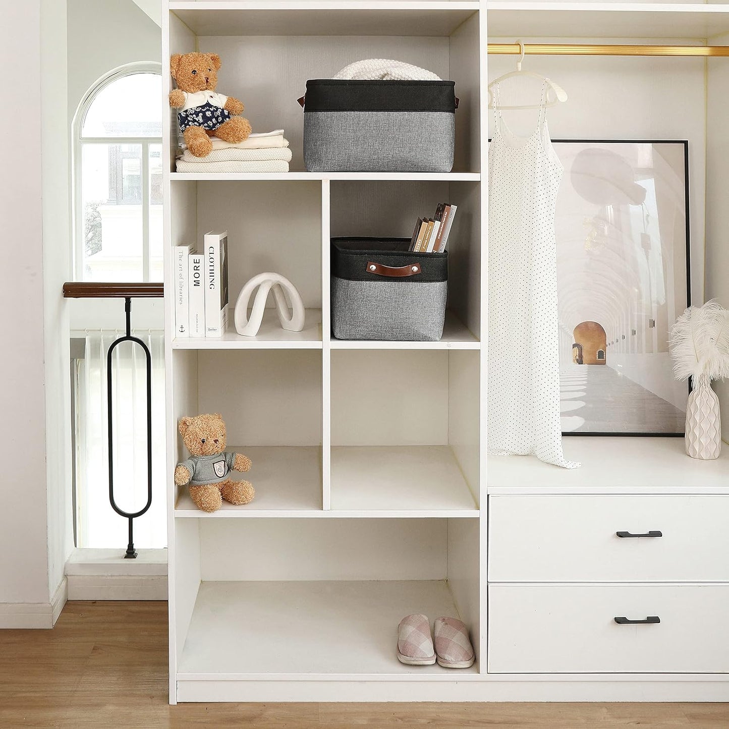 OrganiHaus Large Fabric Storage Baskets for Shelves 3 Pack, 15x11in Closet Storage Bins for Shelves, Cloth Baskets, Fabric Storage Cubes, Linen Closet Organizers, Fabric Basket, White Basket