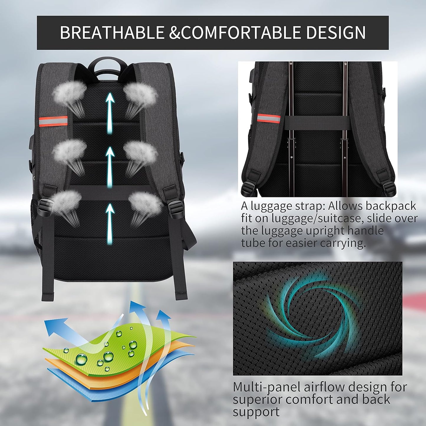 RFID Cafele Laptop Backpack Travel Computer Backpack College Bookbag School Backpack with USB Charging Port