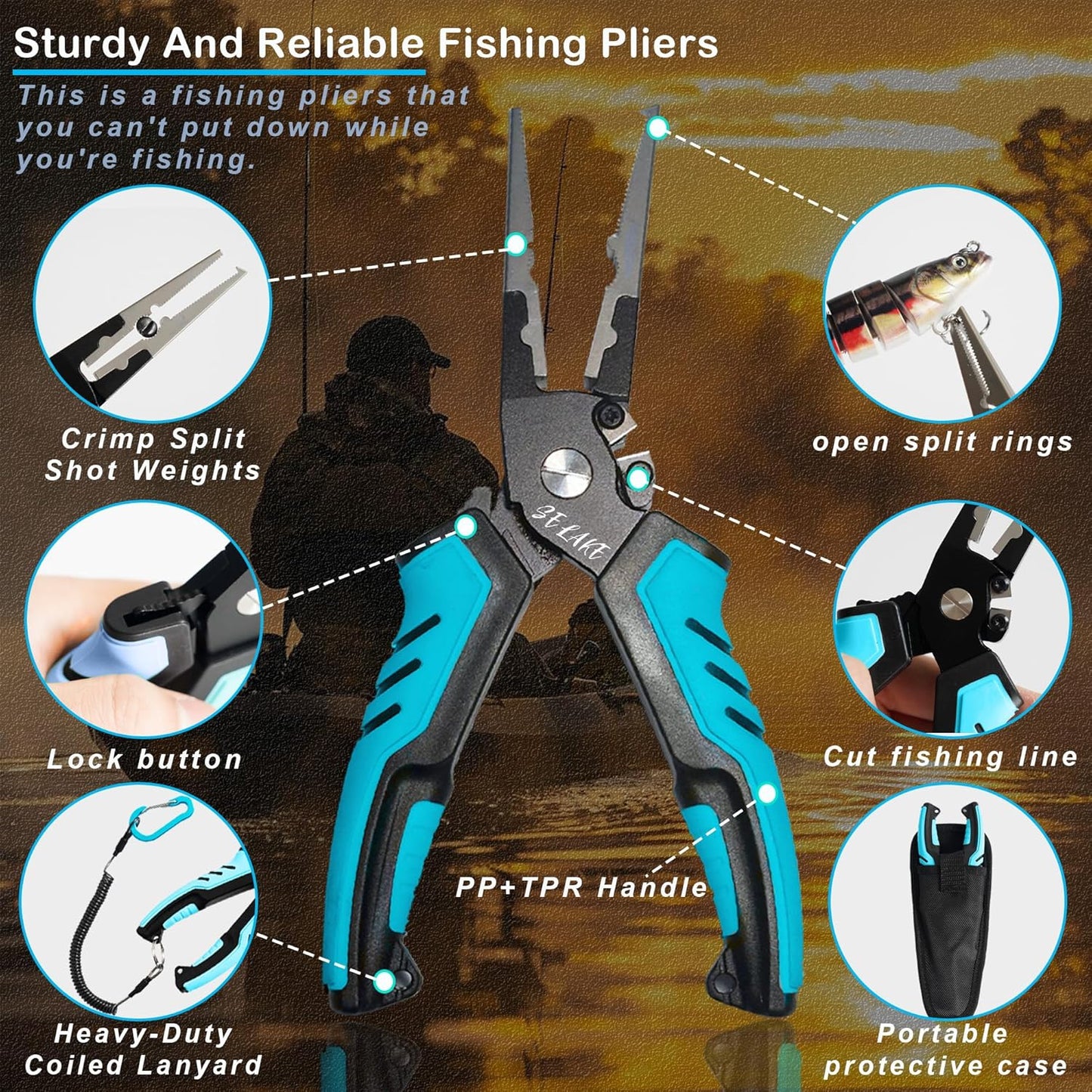 Selake 7 PCS Fishing Tool Kit - Fishing Pliers, Fish Lip Grip w/Weight Scale, Super Line Scissors, Hook Remover | All-in-One Fishing Equipment for Freshwater/Saltwater, Best Gift for Men