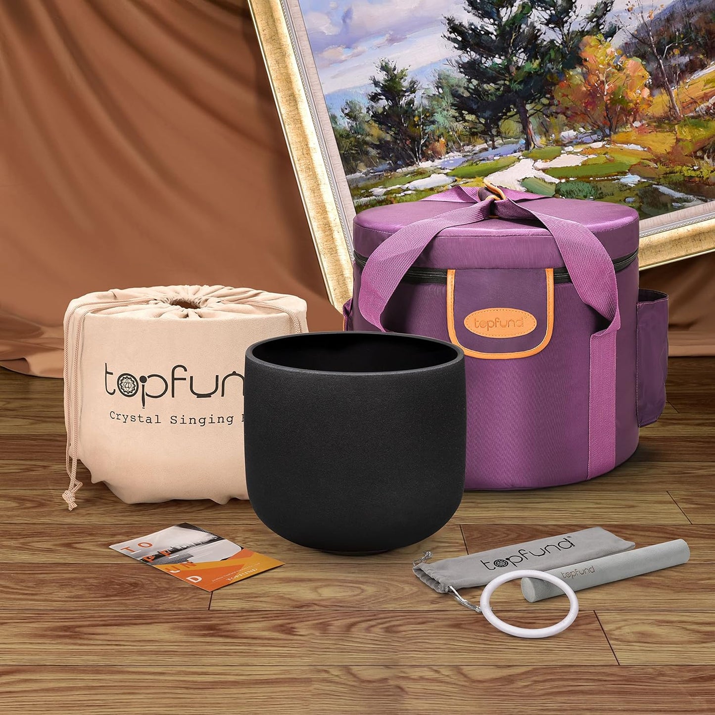 TOPFUND F Note Crystal Singing Bowl Heart Chakra 8 inch with Heavy Duty Carrying Case and Suede Striker