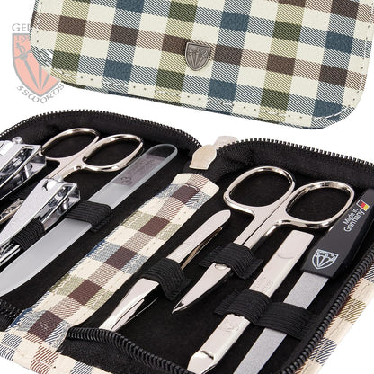 3 Swords Germany - brand quality 8 piece manicure pedicure grooming kit set for professional finger & toe nail care scissors clipper fashion leather case camou in gift box, Made in Germany