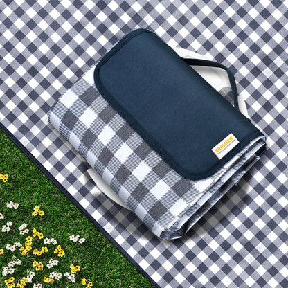 SAMSIER Large Outdoor Picnic Blankets Waterproof Foldable, Beach Blanket Sandproof Portable, Cute Picnic Mat Washable (Navy Blue, 60"×80")