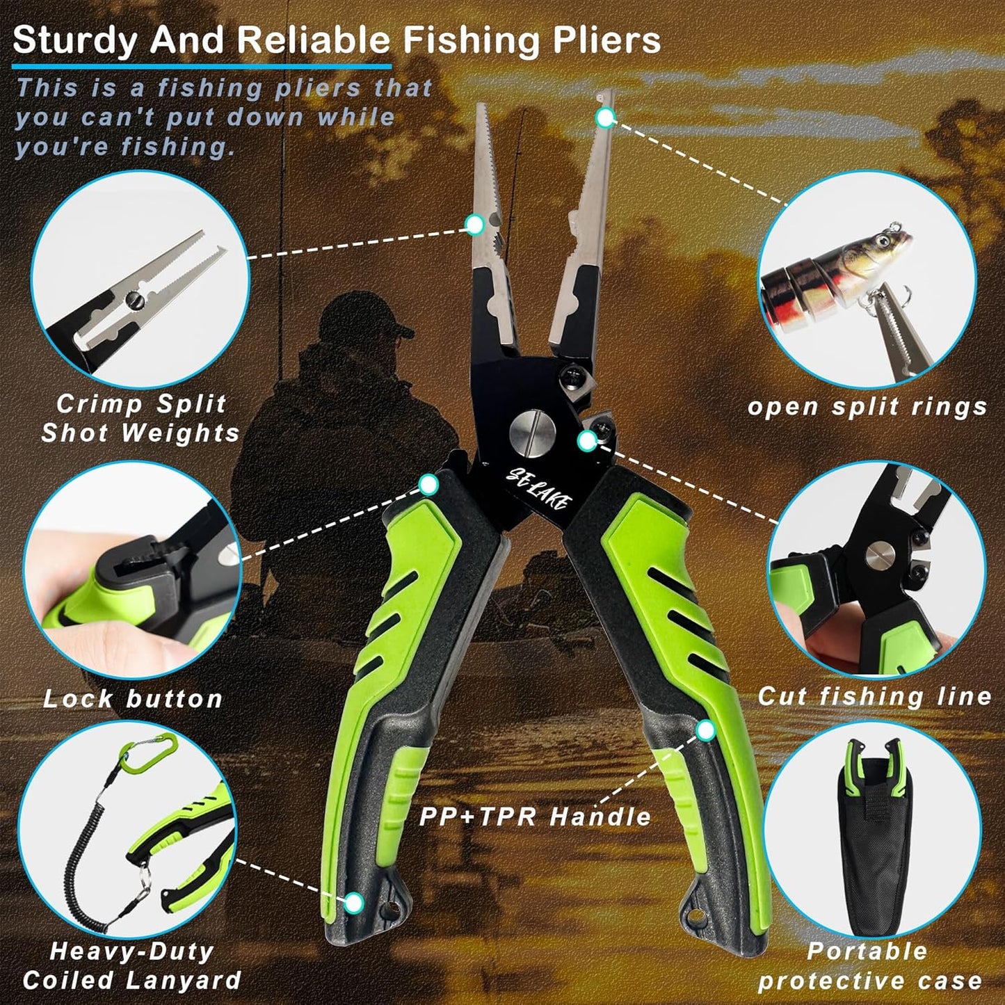 Selake 7 PCS Fishing Tool Kit - Fishing Pliers, Fish Lip Grip w/Weight Scale, Super Line Scissors, Hook Remover | All-in-One Fishing Equipment for Freshwater/Saltwater, Best Gift for Men