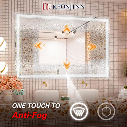 Keonjinn 40 x 24 Inch LED Mirror, Bathroom Mirror with Lights, LED Vanity Mirror, Wall Mounted Anti-Fog Dimmable Lighted Makeup Mirror for Bedroom, IP54 Waterproof (Horizontal/Vertical)