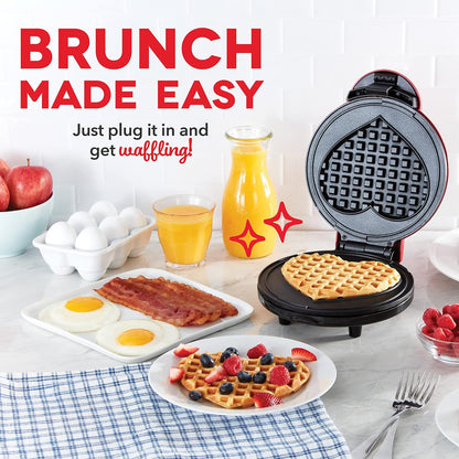 Dash Express 8” Waffle Maker for Waffles, Paninis, Hash Browns + other Breakfast, Lunch, or Snacks, with Easy Clean, Dual Non-Stick Surfaces - Red Heart