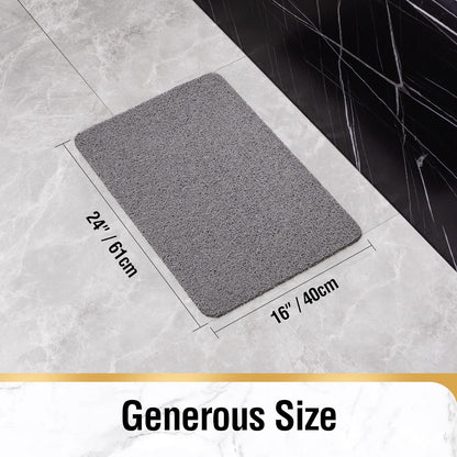 HITSLAM Shower Mat Non Slip, 24 x 16 Inch Bathtub Mat Non Slip with Drain, Soft PVC Loofah Bath Mat for Tub, Quick Drying Bathroom Shower Mat, Grey