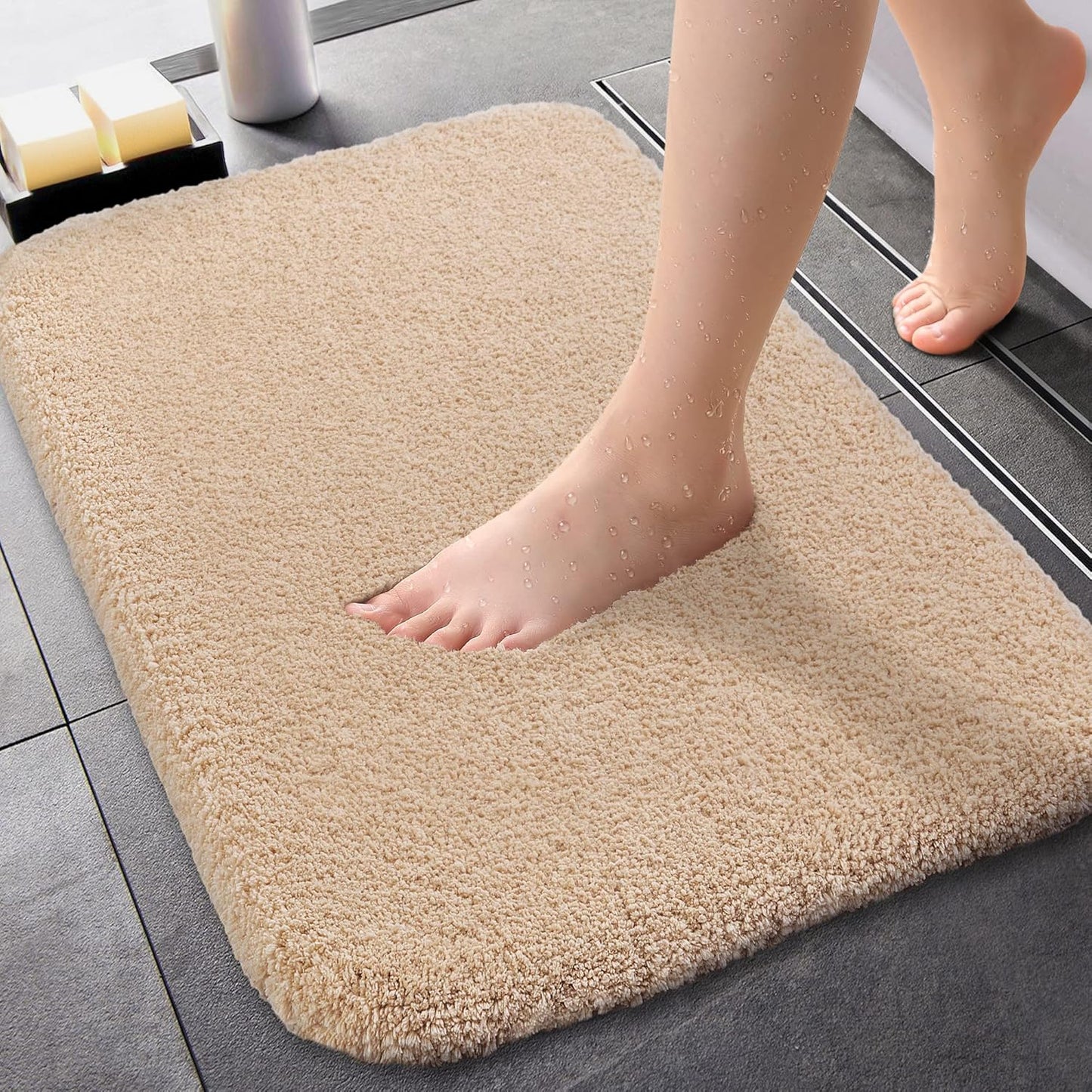 Bathroom Rugs Non-Slip Bath Mat Ultra Soft Absorbent Microfibers Bath Rugs Super Thick Plush Bathroom Runner Machine Washable Bath Mats Carpet for Bathroom Tub Shower Floor (24" x 36",Beige)
