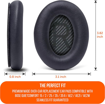 WC Wicked Cushions Upgraded Replacement Ear Pads for Bose QC35 & QC35ii (QuietComfort 35) Headphones & More - Softer Leather, Luxurious Memory Foam, Added Thickness, Extra Durability | 90's Black