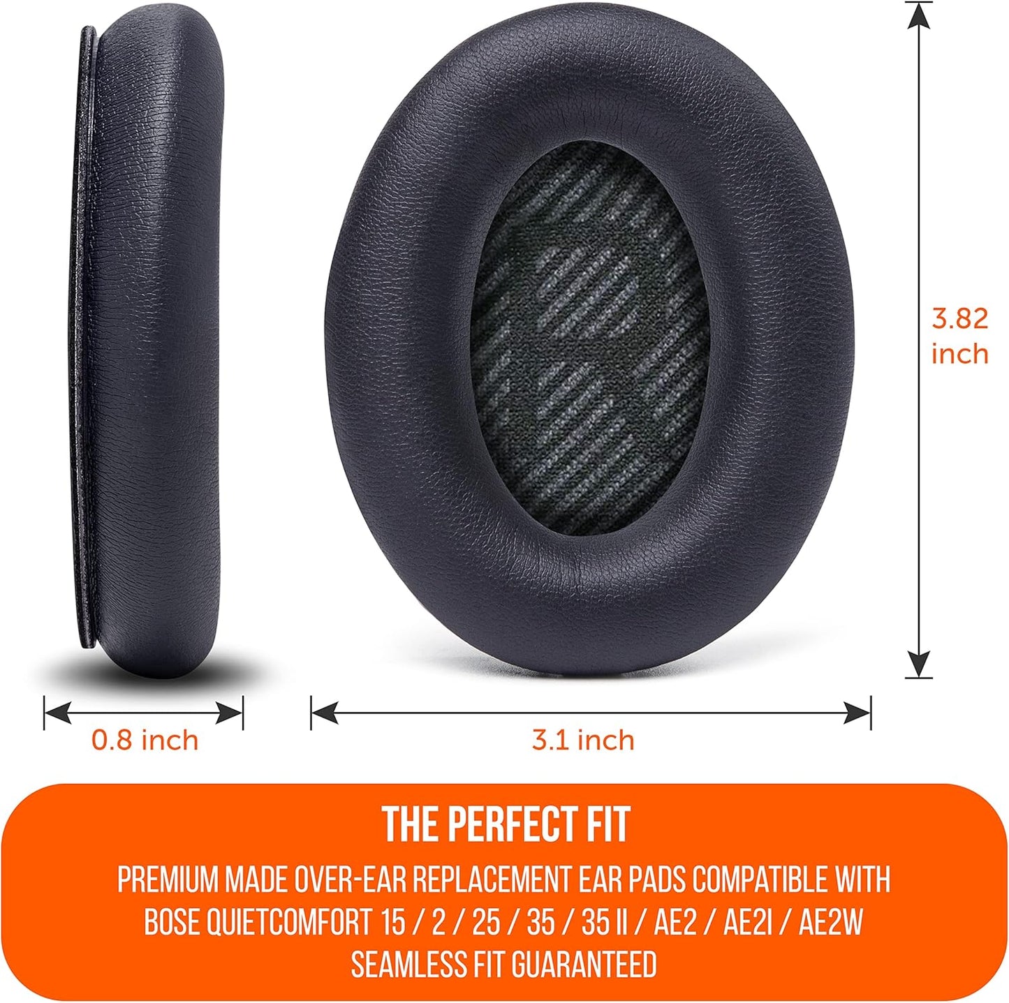 WC Wicked Cushions Upgraded Replacement Ear Pads for Bose QC35 & QC35ii (QuietComfort 35) Headphones & More - Softer Leather, Luxurious Memory Foam, Added Thickness, Extra Durability | Midnight Blue