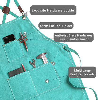 CONTAIL Chef Apron for Men Women,Canvas Aprons with Pockets-Cross Back Kitchen Apron for Cooking Grilling Baking BBQ Barber