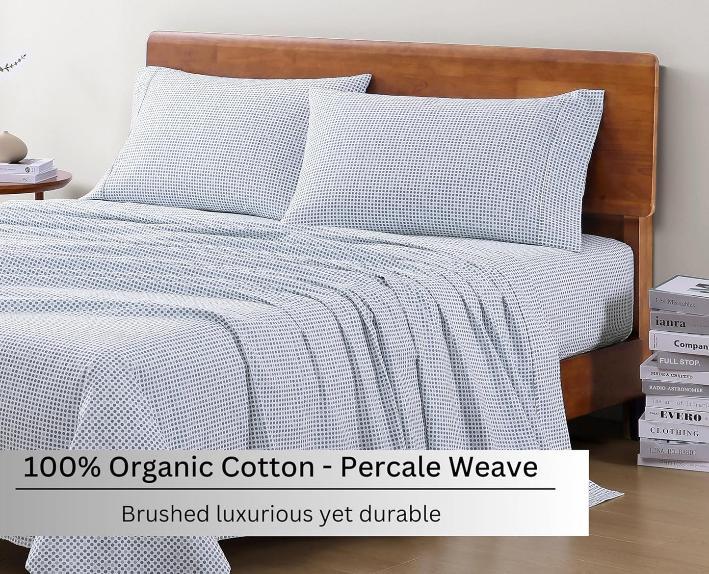 Lane Linen 100% Organic Cotton Queen Sheet Set, 4-Piece Percale Bed Sheets for Queen Bed - Soft, Breathable, Hypoallergenic, Deep Pocket Fits Mattress Up to 15" Deep, Hotel Quality Sheets - White