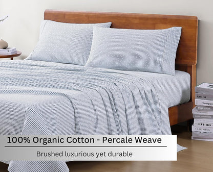 Lane Linen 100% Organic Cotton Queen Sheet Set, 4-Piece Percale Bed Sheets for Queen Bed - Soft, Breathable, Hypoallergenic, Deep Pocket Fits Mattress Up to 15" Deep, Hotel Quality Sheets - White