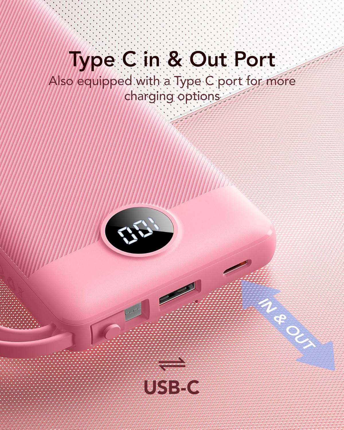 VRURC 10000mAh Power Bank Built-in Cables, Portable Charger with LED Display, Slim Intelligent Travel Battery Pack with Cords, 5 Output Dual Input Phone Charger for Cell Phone Smart Devcies-Blue