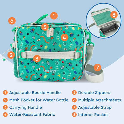 Bentgo® Kids Lunch Bag - Durable, Double Insulated, Water-Resistant Fabric, Interior & Exterior Zippered Pockets, Water Bottle Holder - Ideal for Children 3+ (Shark)