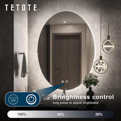 TETOTE 28 Inch Round LED Bathroom Vanity Mirror, Anti-Fog Dimmable Lights IP54 Waterproof Circle Makeup Wall Mounted Mirror