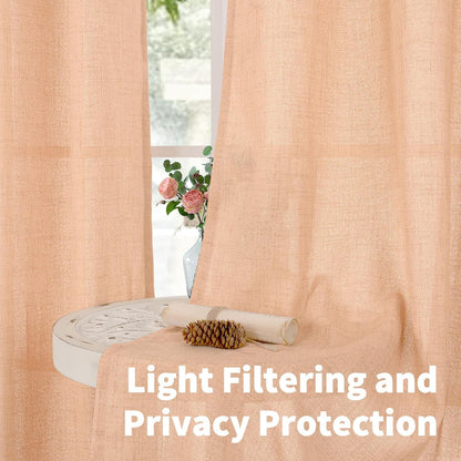 YoungsTex Natural Linen Curtains 84 Inch Long for Living Room Bedroom Grommet Top Light Filtering Privacy Linen Textured Window Semi Sheer Drapes, 2 Panels, 52x84 Inch, Natural
