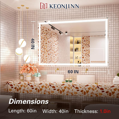 Keonjinn 40 x 24 Inch LED Mirror, Bathroom Mirror with Lights, LED Vanity Mirror, Wall Mounted Anti-Fog Dimmable Lighted Makeup Mirror for Bedroom, IP54 Waterproof (Horizontal/Vertical)
