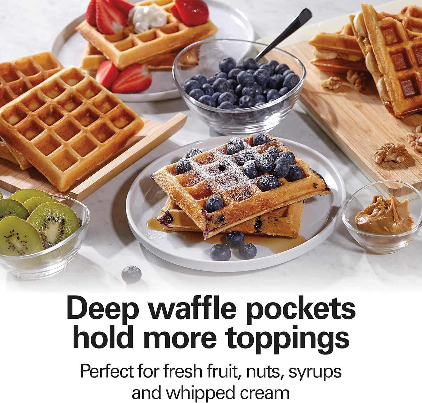 Hamilton Beach 4-Slice Non-Stick Belgian Waffle Maker with Indicator Lights, Compact Design, Black (26020)