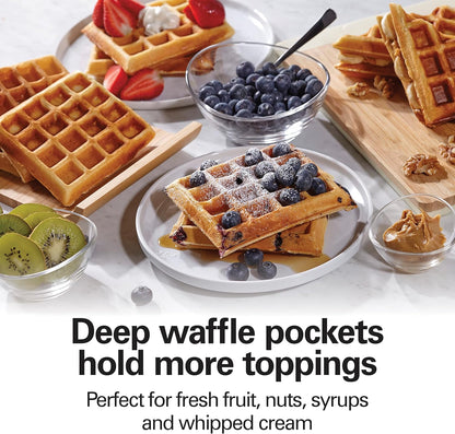 Hamilton Beach 4-Slice Non-Stick Belgian Waffle Maker with Indicator Lights, Compact Design, Black (26020)