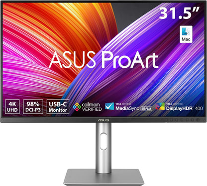 ASUS ProArt Display 27" Monitor PA278CV - WQHD (2560 x 1440), IPS, 100% sRGB, 100% Rec. 709, ΔE < 2, Calman Verified, USB Hub, USB-C, DisplayPort Daisy-Chaining, HDMI, Eye Care, Height Adjustable , BLACK/SLIVER
