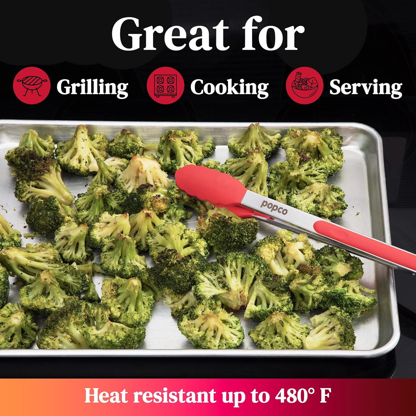 The Original Popco Tongs for Cooking - Set of 3 (7, 9, 12 inches) - Heavy Duty, 304 Stainless Steel BBQ and Kitchen Tongs with Silicone Tips (3 Colors Available)