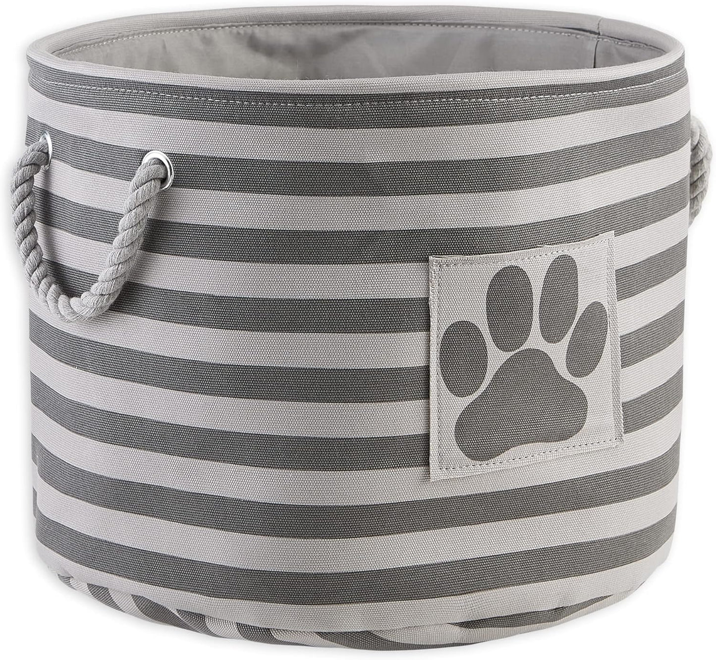 DII Bone Dry RoundSmall Pet Toy and Accessory Storage Bin, 12"(Dia) x9(H), Collapsible Organizer Storage Basket for Home Decor, Pet Toy, Blankets, Leashes and Food-Gray Stripes