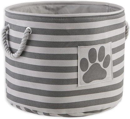 DII Bone Dry RoundSmall Pet Toy and Accessory Storage Bin, 12"(Dia) x9(H), Collapsible Organizer Storage Basket for Home Decor, Pet Toy, Blankets, Leashes and Food-Gray Stripes