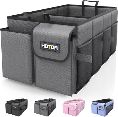 HOTOR Trunk Organizer - Car Organizer, Foldable Trunk organizer for SUVs & Sedans, Car Accessories, Tools, Sundries, 2 Compartments, Black