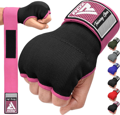 RDX Gel Boxing Hand Wraps Inner Gloves, Quick 100cm Long Wrist Straps, Elasticated, Padded Fist Hand Protection, Muay Thai MMA Martial Arts Punching Speed Bag Training Bandages, Under Mitts Handwraps