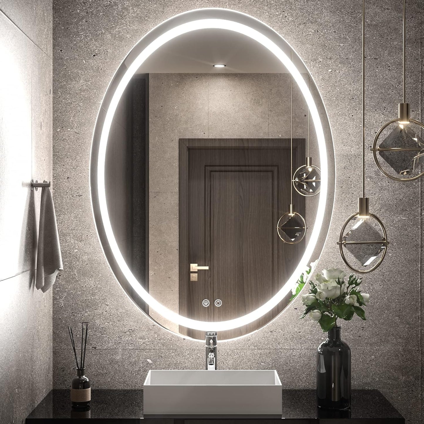 TETOTE 28 Inch Round LED Bathroom Vanity Mirror, Anti-Fog Dimmable Lights IP54 Waterproof Circle Makeup Wall Mounted Mirror