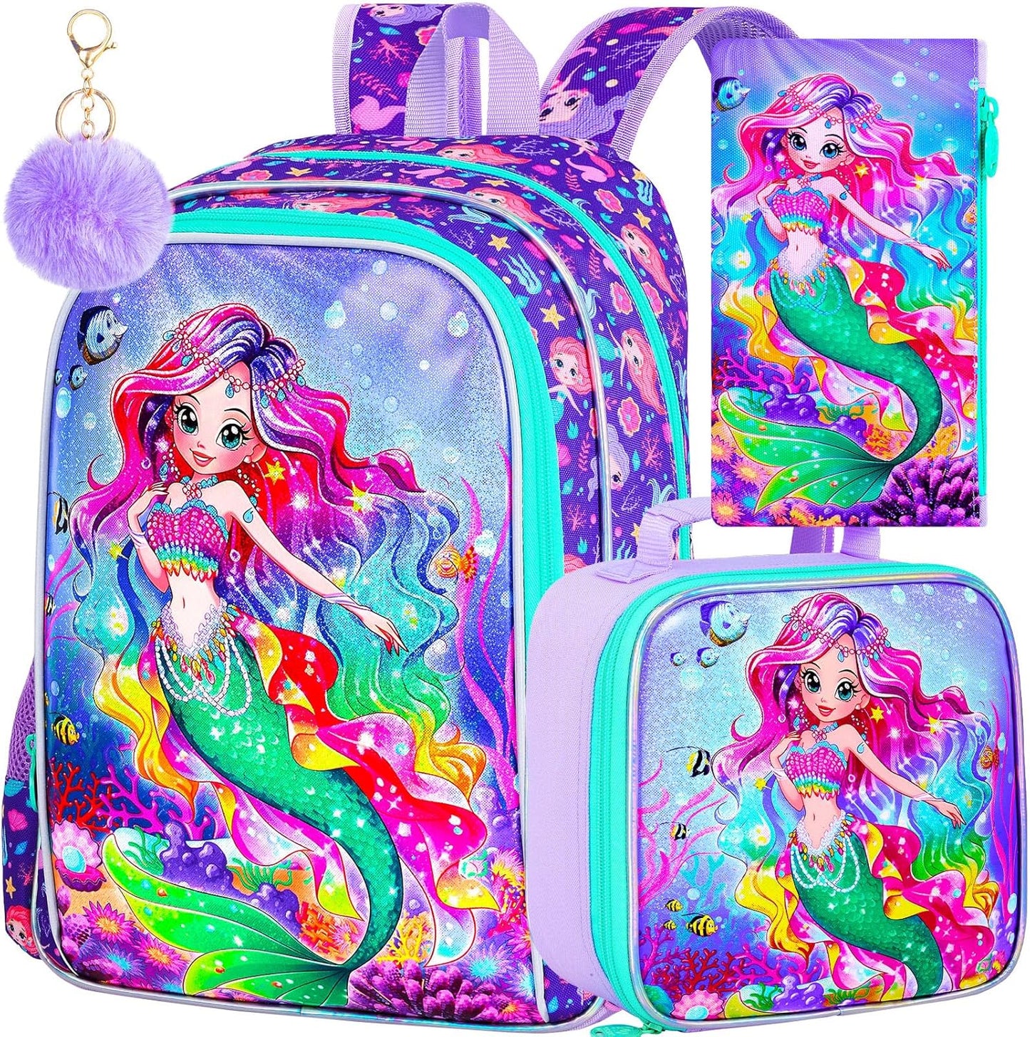 3pcs Backpack for Boys and Girls, 16” Kids Kindergarten Bookbag with Lunch Box, Cute Elementary Backpacks for Boy Girl