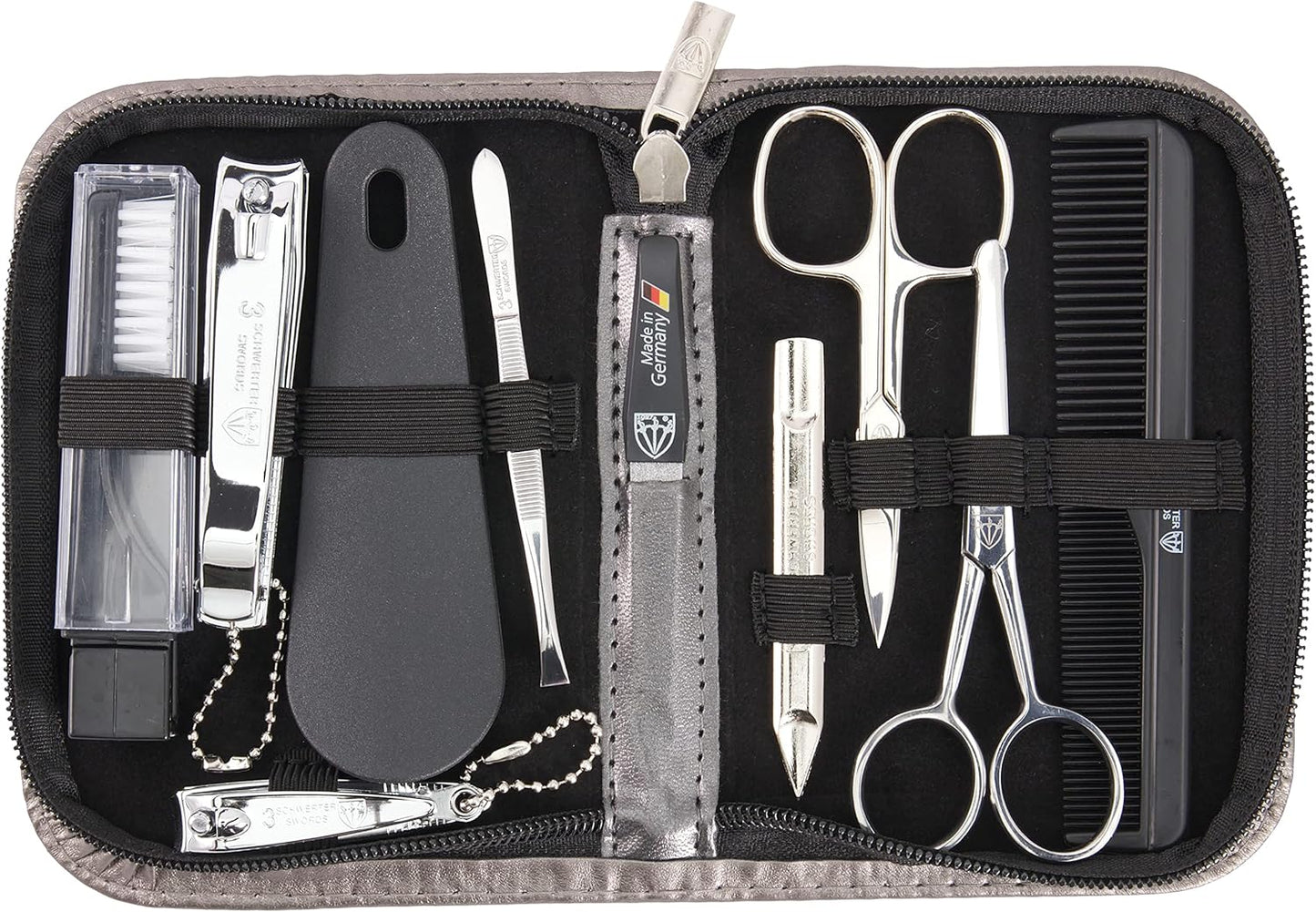 3 Swords Germany - brand quality 10 piece manicure pedicure grooming kit set for professional finger & toe nail care scissors clipper fashion leather case in gift box, Made by 3 Swords (003164)