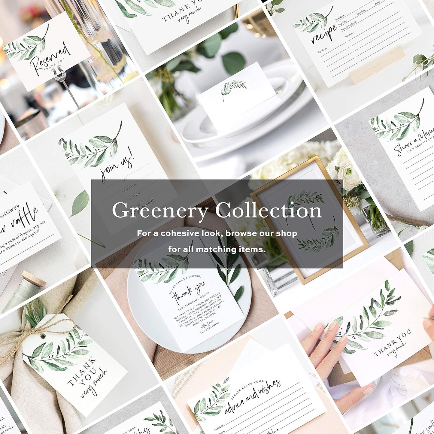 Bliss Collections Thank You Cards - Cards for Weddings, Receptions, Bridal Showers, Baby Showers, Graduations, Special (Rustic Greenery - 25 pieces)