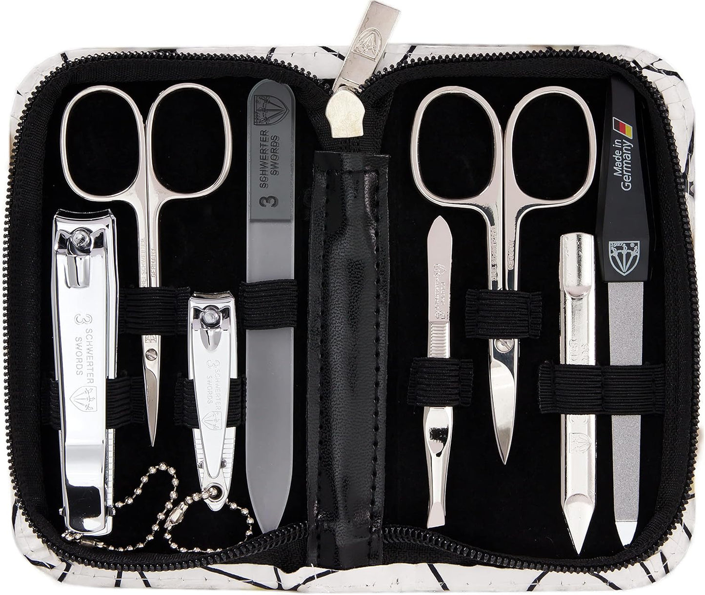 3 Swords Germany - brand quality 8 piece manicure pedicure grooming kit set for professional finger & toe nail care scissors clipper fashion leather case camou in gift box, Made in Germany