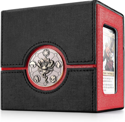 Kabinka Commander Deck Box for MTG with Metal Emblem, Card Deck Box with Dice Tray, Hold 100 Double-Sleeved Cards for TCG/PTCG, Cards Storage Case, 35PT Magnetic Card Holder (Black& Purple, Lotus)