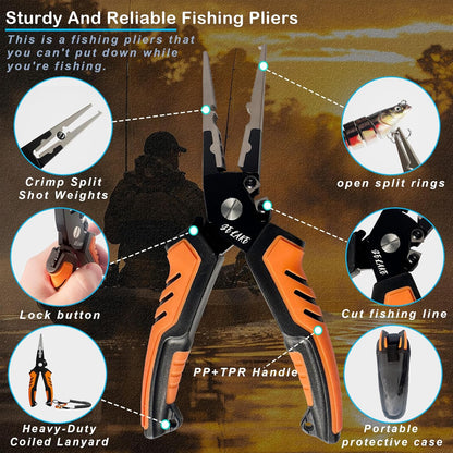 Selake 7 PCS Fishing Tool Kit - Fishing Pliers, Fish Lip Grip w/Weight Scale, Super Line Scissors, Hook Remover | All-in-One Fishing Equipment for Freshwater/Saltwater, Best Gift for Men