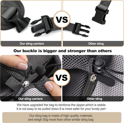 FDJASGY Pet Sling Carrier for Small Dogs Cats,Breathable Mesh Travelling Hand Free Puppy Backpack with Pouch and Adjustable Strap Carrier Grey
