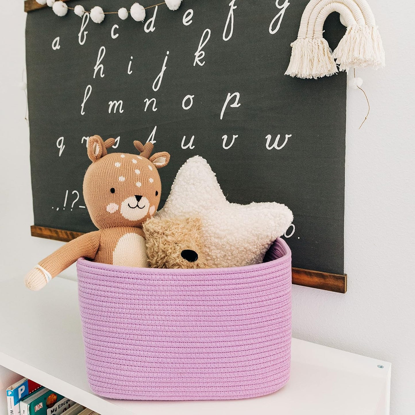OrganiHaus Soft Woven Baskets for Storage Organization Set of 3, Cotton Rope Nursery Storage Baskets for Shelves, Square Book Bins, Bathroom Towel Hamper, Dog Toy Bins, Panier Rangement - Light Honey
