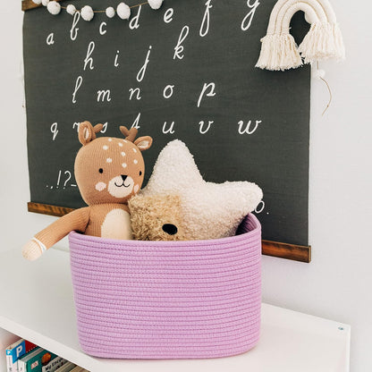 OrganiHaus Soft Woven Baskets for Storage Organization Set of 3, Cotton Rope Nursery Storage Baskets for Shelves, Square Book Bins, Bathroom Towel Hamper, Dog Toy Bins, Panier Rangement - Light Honey