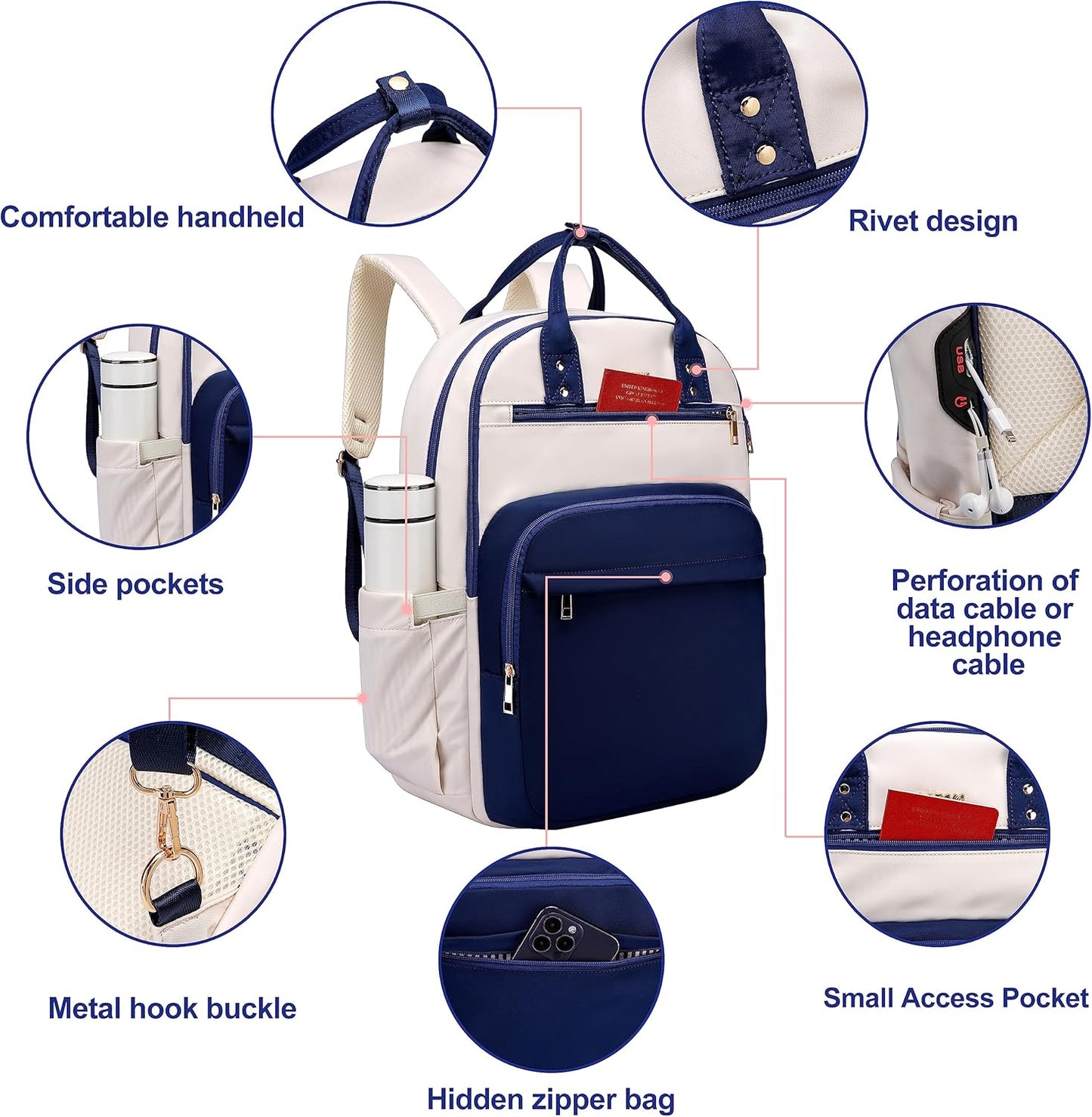 Laptop Backpack for Women Men, Water Resistant Travel Work Backpacks Purse Stylish College Business Teacher Nurse Computer Bag, Fits 17.3" Laptop Light Blue