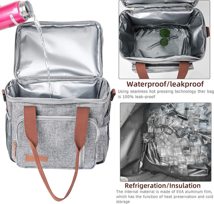 Lunch Bag Women Insulated Lunch Box for Work, Purple Expandable Large Lunch Bags, Leakproof Double Deck Lunch Box Cooler Bag（Purple）