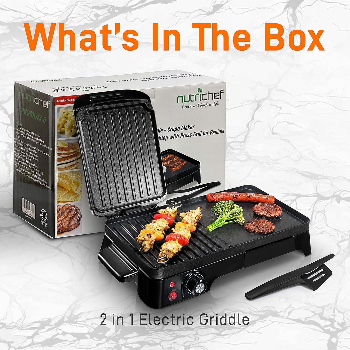 NutriChef Electric Griddle - Dual Hot Plate Cooktop Crepe Maker with Press Grill, Nonstick Coating, Rotary Temperature Control, Plug-in Operation & Oil Tray for Kitchen & Countertop (PKGRIL43)