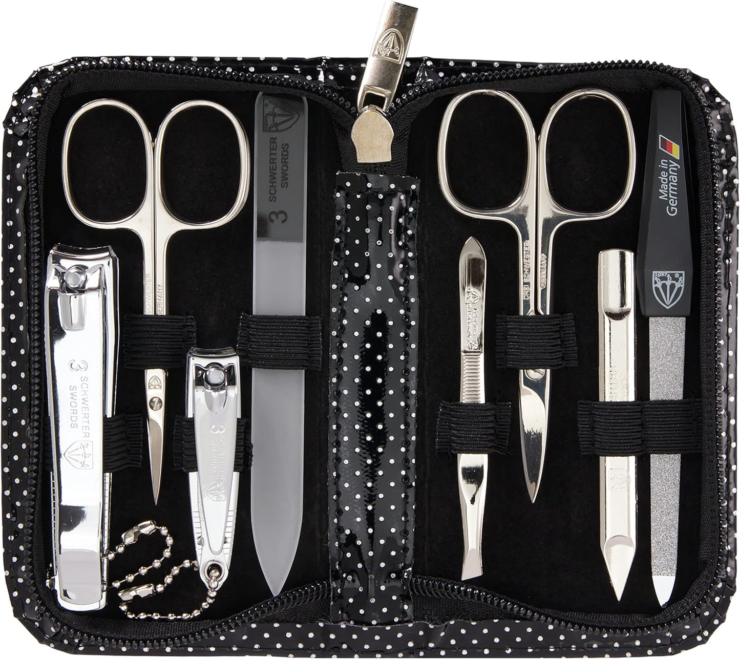 3 Swords Germany - brand quality 8 piece manicure pedicure grooming kit set for professional finger & toe nail care scissors clipper fashion leather case camou in gift box, Made in Germany