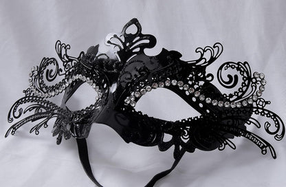 DIOLUF Masquerade Mask for Women Metal Mask Shiny Rhinestone Venetian Party Evening Prom Ball Mask Bar Costumes Accessory, Black and White, 9.05in**3.54in*3.14in