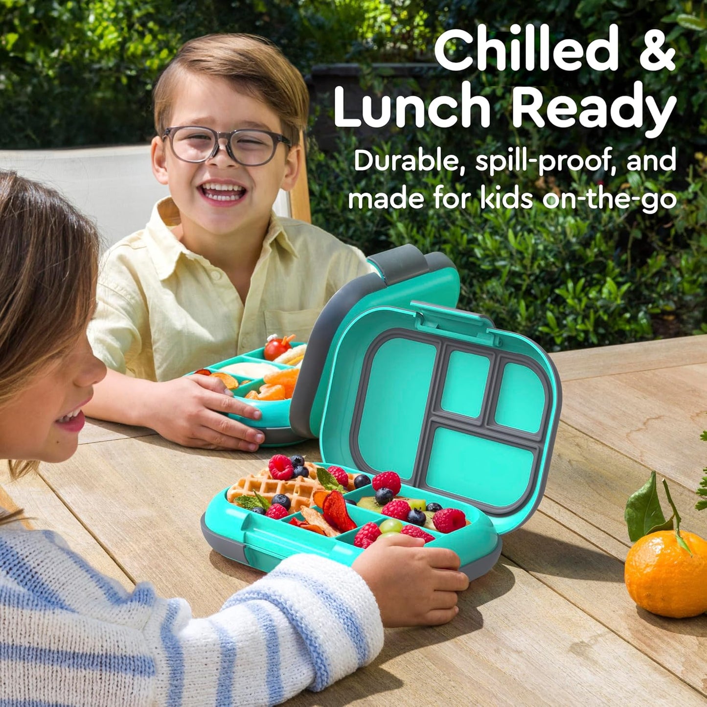 Bentgo Chill Kids Leak-Proof Lunch Box - 4-Compartment Bento Box with Built-In Ice Pack, 3.3 Cup Capacity, PFAS & BPA-Free, Microwave & Dishwasher Safe, Ideal Size for Ages 3 to 7 (Aqua)